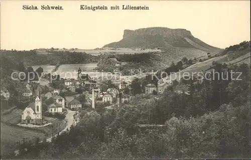 Koenigstein Saechsische Schweiz Panorama mit Lilienstein Elbsandsteingebirge Kat. Koenigstein Saechsische Schweiz