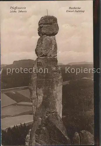 Pfaffenstein Koenigstein Saechsische Schweiz Barbarine Felsen Elbsandsteingebirge Kat. Koenigstein Saechsische Schweiz