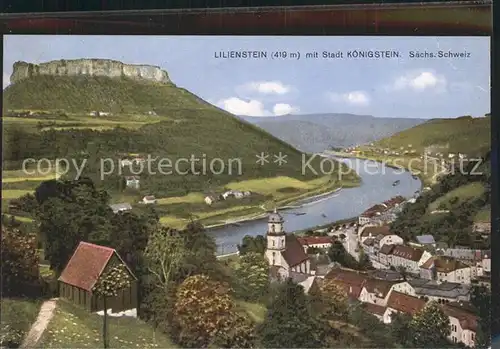 Koenigstein Saechsische Schweiz Panorama Elbetal mit Lilienstein Elbsandsteingebirge Kat. Koenigstein Saechsische Schweiz