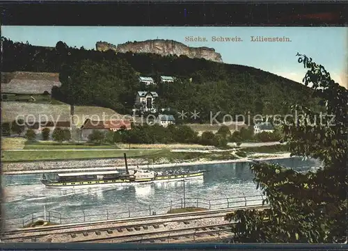 Koenigstein Saechsische Schweiz Partie an der Elbe Dampfer Lilienstein Felsen Elbsandsteingebirge Kat. Koenigstein Saechsische Schweiz