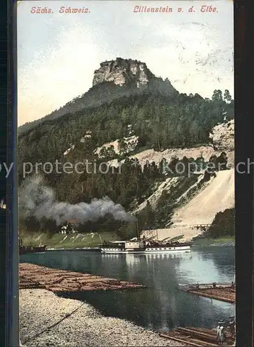 Koenigstein Saechsische Schweiz Partie an der Elbe Dampfer Lilienstein Felsen Elbsandsteingebirge Kat. Koenigstein Saechsische Schweiz