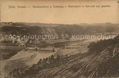 Wendischfaehre mit Bad Schandau vom Marienblick in Gohrisch Kat. Rathmannsdorf Pirna