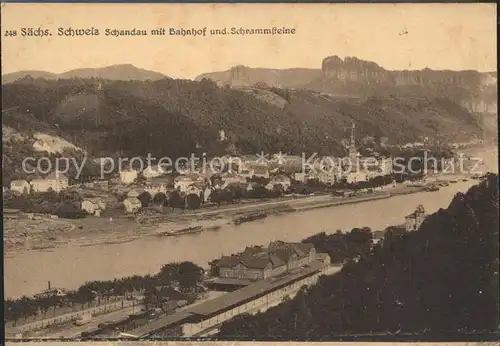 Bad Schandau mit Bahnhof und Schrammsteine Kat. Bad Schandau