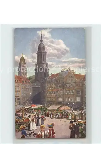 Dresden Altmarkt mit Blumenmarkt und Rathausturm Kat. Dresden Elbe