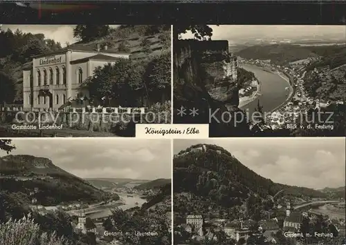 Koenigstein Saechsische Schweiz Festung Gaststaette Lindenhof Lilienstein Kat. Koenigstein Saechsische Schweiz