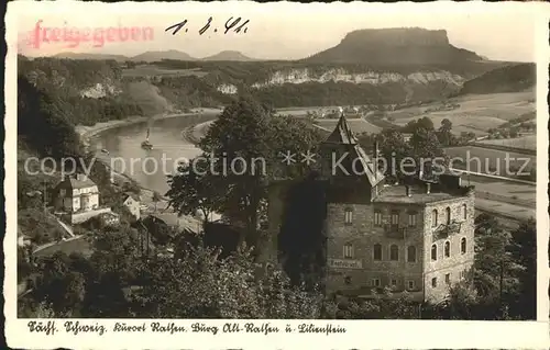 Rathen Saechsische Schweiz Burg Alt Rathen und Lilienstein Kat. Rathen Sachsen