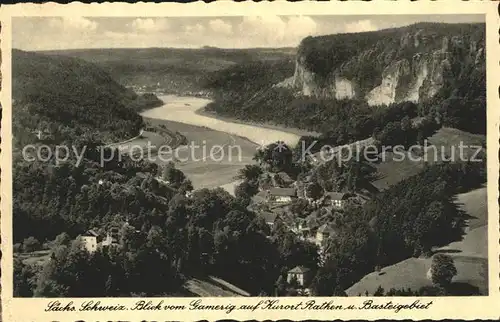 Rathen Saechsische Schweiz Blick vom Gamerig auf Elbe und Basteigebiet Kat. Rathen Sachsen