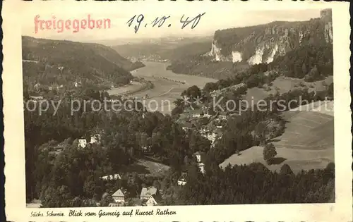 Rathen Saechsische Schweiz Blick vom Gamrig ins Elbtal Kat. Rathen Sachsen