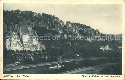 Rathen Saechsische Schweiz Elbe mit Bastei Felsen Kat. Rathen Sachsen