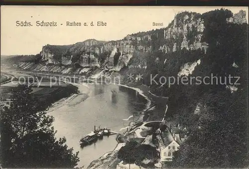 Rathen Saechsische Schweiz mit Elbe und Bastei Dampfer Kat. Rathen Sachsen