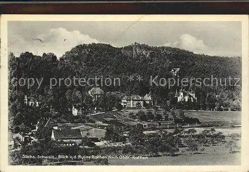 Rathen Saechsische Schweiz Blick von der Ruine Rathen nach Oberrathen Kat. Rathen Sachsen