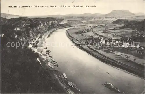 Rathen Saechsische Schweiz Blick von der Bastei auf Elbtal und Lilienstein Kat. Rathen Sachsen