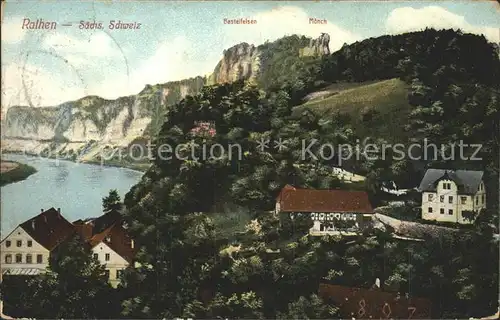 Rathen Saechsische Schweiz mit Basteifelsen und Moenchstein Kat. Rathen Sachsen