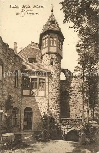 Rathen Saechsische Schweiz Burgruine Hotel und Restaurant Kat. Rathen Sachsen