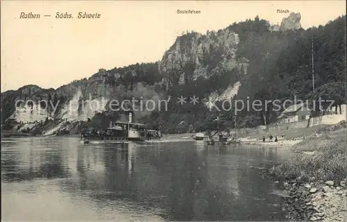 Rathen Saechsische Schweiz Basteifelsen mit Moenchstein Elbedampfer Kat. Rathen Sachsen