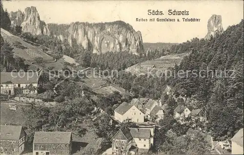 Rathen Saechsische Schweiz Gansfelsen mit Talwaechter Kat. Rathen Sachsen