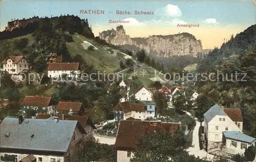 Rathen Saechsische Schweiz mit Gansfelsen und Amselgrund Kat. Rathen Sachsen