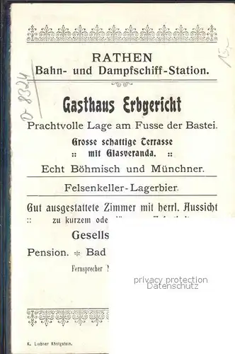 Rathen Saechsische Schweiz Elbepartie Dampfer Gasthaus Erbgericht Basteifelsen Lokomotiver im Amselgrund Kat. Rathen Sachsen