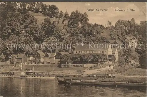 Rathen Saechsische Schweiz Elbepartie Frachter Gasthaus Erbgericht Kat. Rathen Sachsen