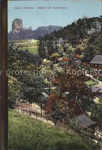 Rathen Saechsische Schweiz mit Torwaechter Kat. Rathen Sachsen