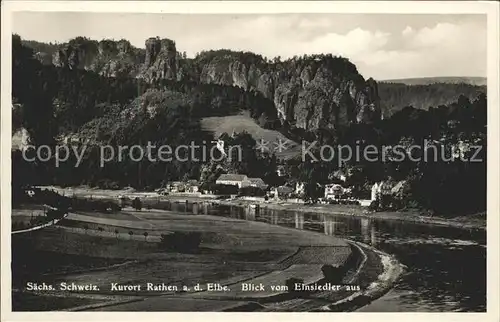 Rathen Saechsische Schweiz Blick vom Einsiedler auf Elbe und Bastei Kat. Rathen Sachsen