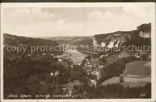 Rathen Saechsische Schweiz Panorama mit Basteigebiet Kat. Rathen Sachsen