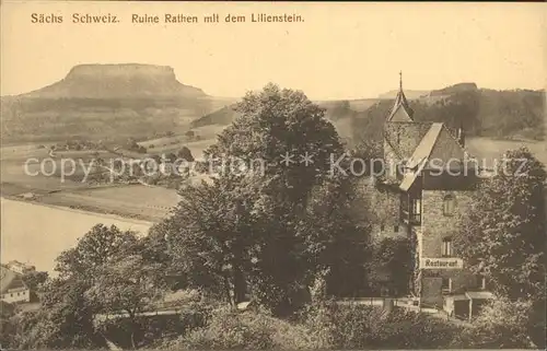 Rathen Saechsische Schweiz mit Elbe und Lilienstein Kat. Rathen Sachsen