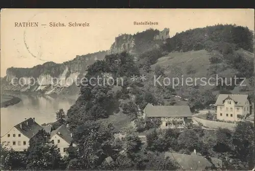 Rathen Saechsische Schweiz Elbepartie mit Basteifelsen Kat. Rathen Sachsen