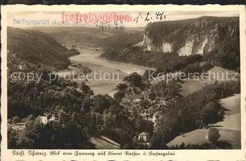 Rathen Saechsische Schweiz Blick vom Gamrig auf Elbtal und Bastei Kat. Rathen Sachsen