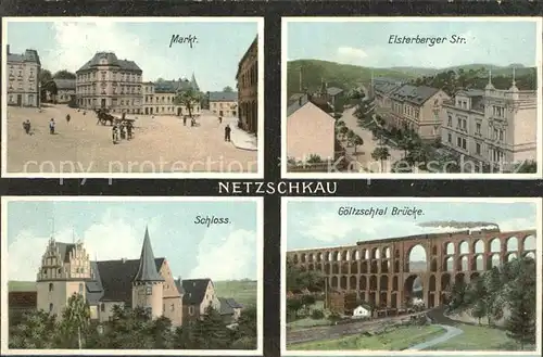 Netzschkau Marktplatz Schloss Bruecke Elsterberger Strasse Kat. Netzschkau