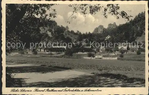 Rathen Saechsische Schweiz Talwaechter und Lokomotive Kat. Rathen Sachsen