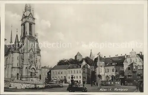 Mylau Marktplatz mit Kirche Kat. Mylau