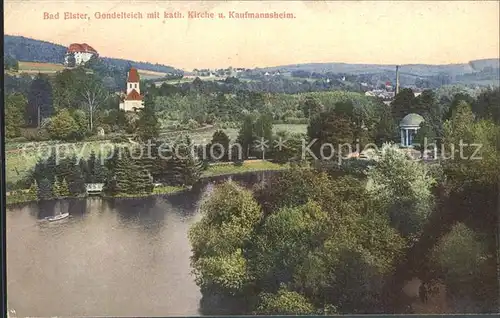 Bad Elster Gondelteich mit der Katholischen Kirche und Kaufmannsheim Kat. Bad Elster
