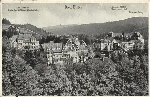 Bad Elster Sanatorium Dr Koehler Palasthotel Wettiner Hof Brunnenberg Kat. Bad Elster