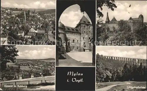 Mylau Total Burg Gesamt mit Kuhberg Goeltzschtalbruecke Kat. Mylau