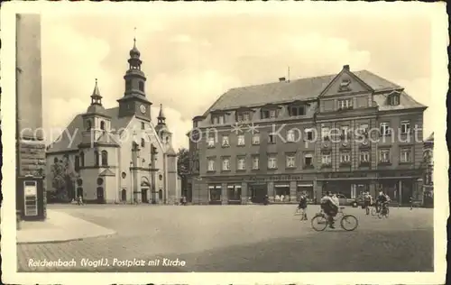 Reichenbach Vogtland Postplatz mit Kirche Kat. Reichenbach