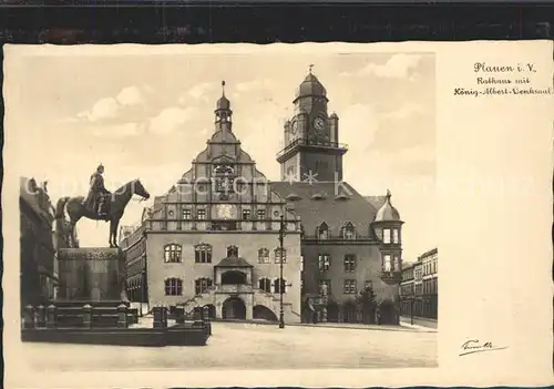 Plauen Vogtland Rathaus mit Koenig Albert Denkmal Kat. Plauen