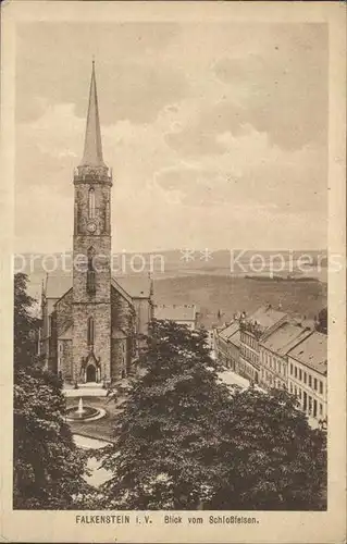 Falkenstein Vogtland Blick vom Schossfelsen Kirche Kat. Falkenstein Vogtland