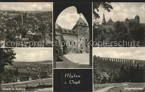 Mylau Gesamt mit Kuhberg Schloss Goeltzschtalbruecke Kat. Mylau
