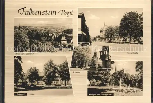 Falkenstein Vogtland Blick vom Lochstein Hauptstr Rathaus Bahnhof Anlagen am Schlossfelsen Kat. Falkenstein Vogtland