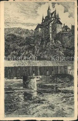 Kriebstein Schloss Zschopautal Original Radierung Handpressen Kupferdruck Kat. Kriebstein