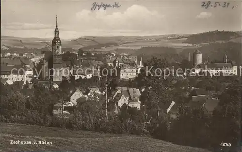 Zschopau Stadtbild von Sueden Kirche Schloss Kat. Zschopau
