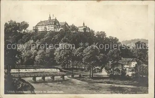 Lichtenwalde Sachsen Schloss und Muehle im Zschopautal Wehr Bahnpost / Niederwiesa /Mittelsachsen LKR