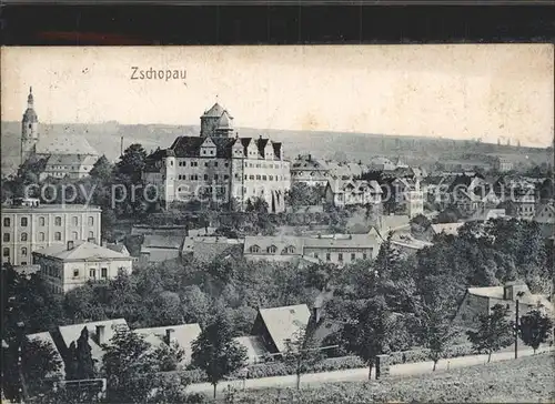 Zschopau Stadtbild mit Schloss und Kirche Kat. Zschopau