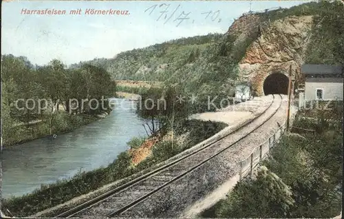 Lichtenwalde Sachsen Harrasfelsen mit Koernerkreuz Eisenbahn Tunnel / Niederwiesa /Mittelsachsen LKR