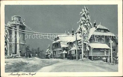 Auersberg Wildenthal Aussichtsturm Unterkunftshaus im Winter Kat. Eibenstock