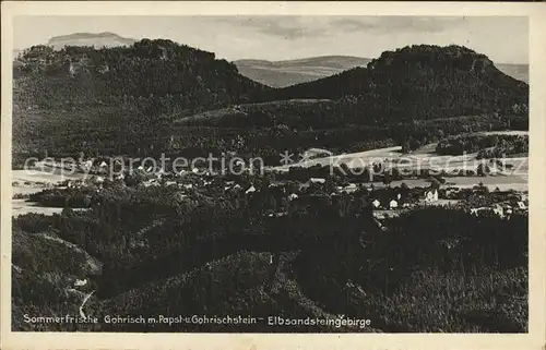 Gohrisch Panorama mit Papststein Gohrischstein Elbsandsteingebirge Kat. Gohrisch