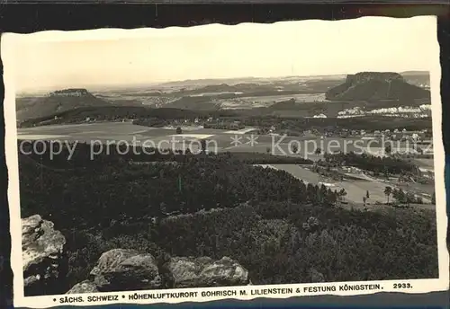 Gohrisch Panorama mit Lilienstein Elbsandsteingebirge und Festung Koenigstein Kat. Gohrisch