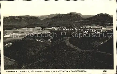 Gohrisch Panorama mit Papststein und Gohrischstein Elbsandsteingebirge Kat. Gohrisch