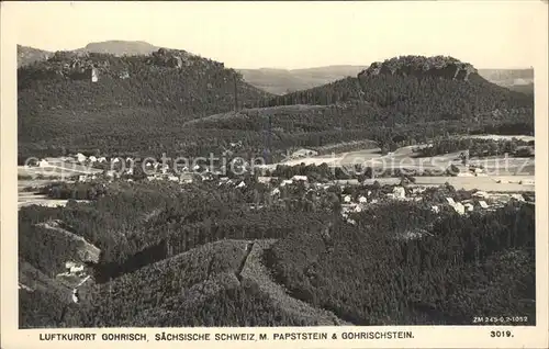Gohrisch Panorama mit Papststein und Gohrischstein Elbsandsteingebirge Kat. Gohrisch